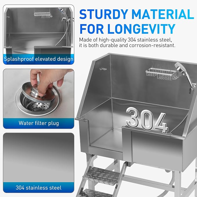 Dog Washing Station Stainless Steel, 38-Inch Dog Bathing Station Bath Tub - Image 5