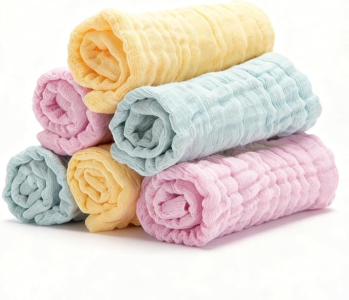 Organic Muslin Baby Washcloths 6 Pack Baby Bath Face Towel 12x12 Inch Extra by Unknown
