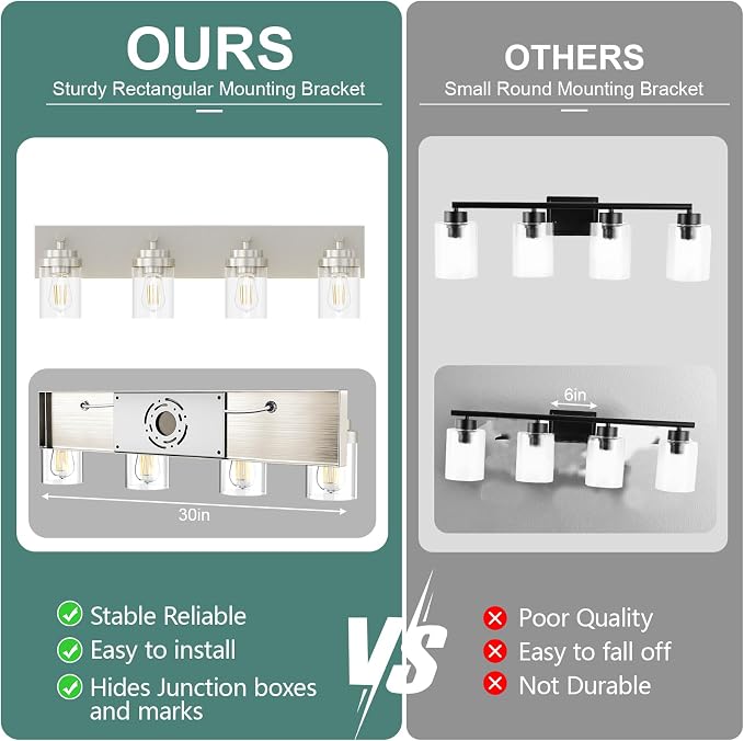 IZORRO Bathroom Vanity Light Fixture, 4-Light 27.5 Inch Brushed Nickel Bathroom - Image 5