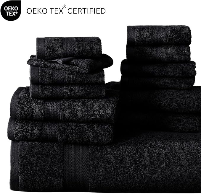 LANE LINEN 100% Ring Spun Cotton Black Bath Towel Set, 8 Washcloths, 4 Shower - Image 7