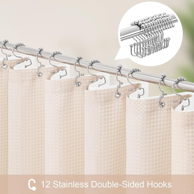 3 in 1 Long Blush Pink Shower Curtain Set-72 W x 78 H, Modern Waffle and PEVA - Image 3