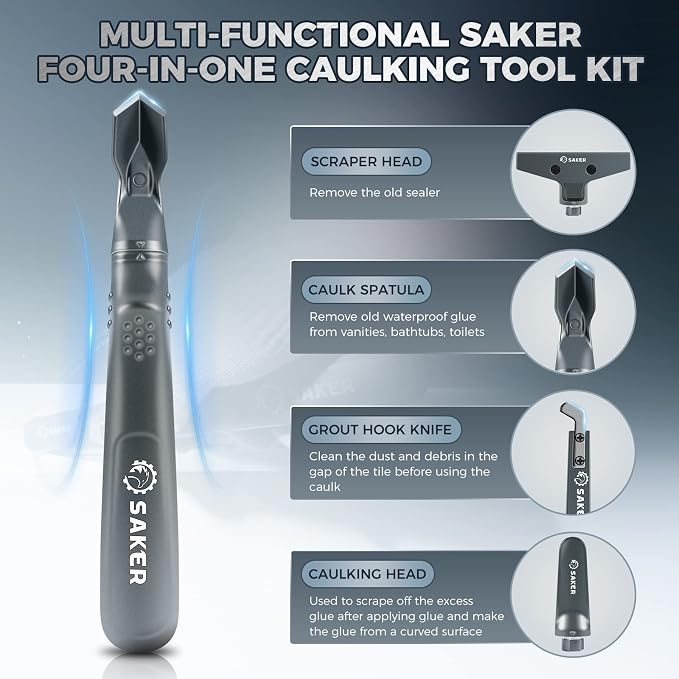 Saker Caulking Tool Kit-Aluminum 4 in 1 Sealant Finishing Tool Grout Remove - Image 2