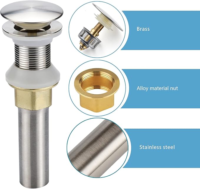 Bathroom Sink Drain, Drain Stopper Bathroom Sink Without Overflow, Pop Up Drain - Image 3