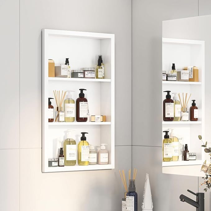 Bathroom Medicine Cabinet Recessed, 14x24 White Shower Niche by Mepplzian