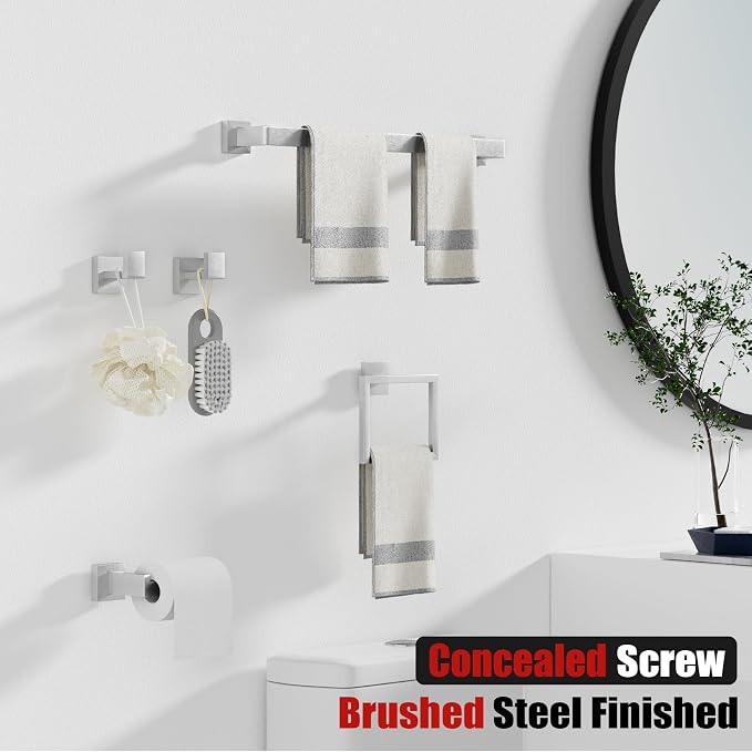 5-Pieces Brushed Nickel Bathroom Accessories Set, 23.6 Inch Bath Towel Bar Set - Image 7