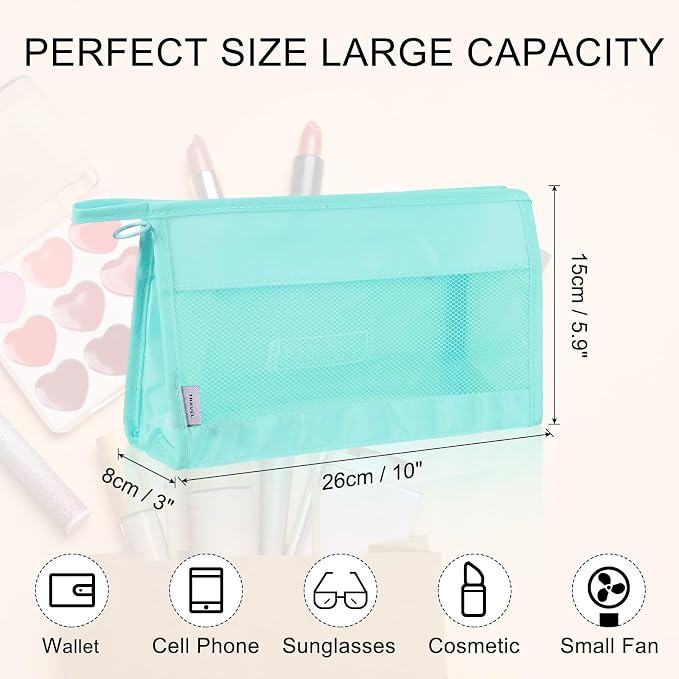 uxcell Mesh Makeup Bag, Large Capacity Travel Zipper Cosmetic Bags, Beach Mesh - Image 2