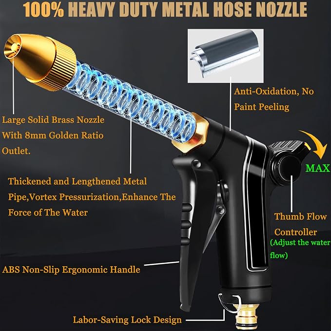 Garden Hose Nozzle, Upgraded Heavy Duty Metal Hose Sprayer Nozzle - Image 2