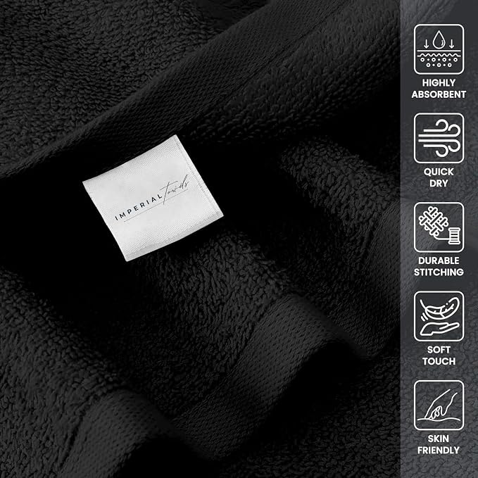 24 Pack Black Hand Towels 100% Cotton Spa Towels 16x26 inches Highly Absorbable - Image 2