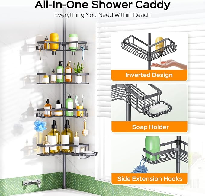 HAMITOR Corner Bathroom Shower Caddy: 4-Tier Rustproof Shampoo Organizer Shelf - Image 6