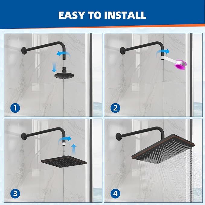 Hibbent Thickness Metal Rain Shower Head, 12 Inch High Pressure Shower Heads - Image 6