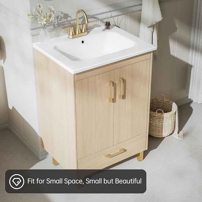 phiestina Fully Pre-Assembled 24 Inch Bathroom Vanity, Oak Bathroom Sink Cabinet - Image 7