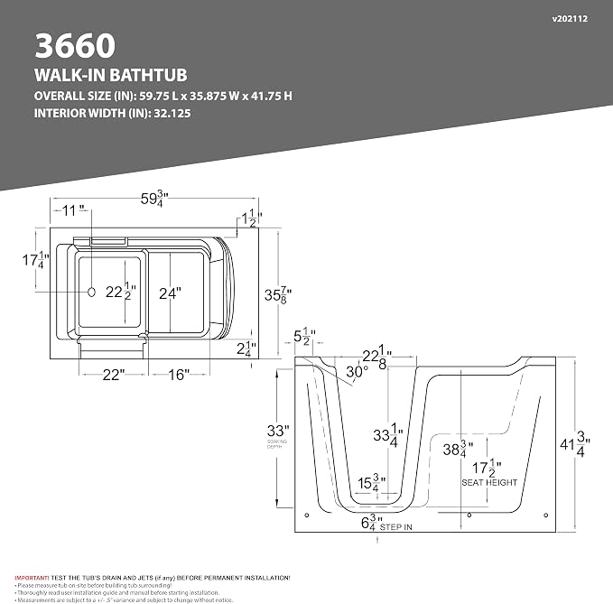 ANZZI Tubs Series Left Drain Quick Fill Walk-in Whirlpool and Air Tub - Image 8