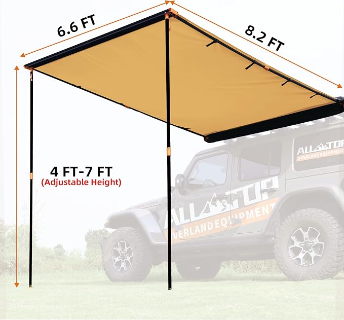 ALL-TOP Vehicle Awning 6.6'x8.2' Roof Rack Pull-Out Sun Shade UV50+, - Image 3