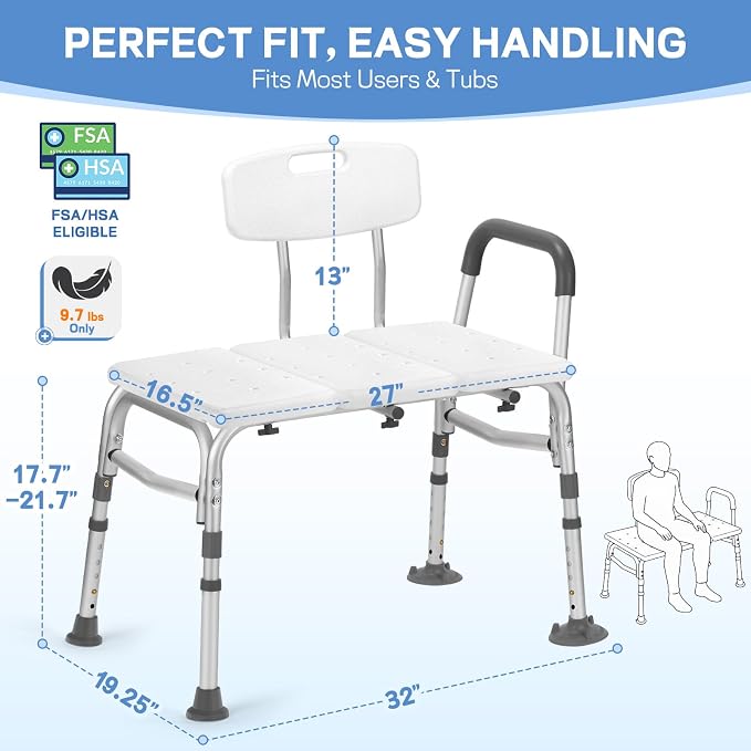 TABEKE Tub Transfer Bench for Bathtub, Tool Free Assembly Shower Chair - Image 9