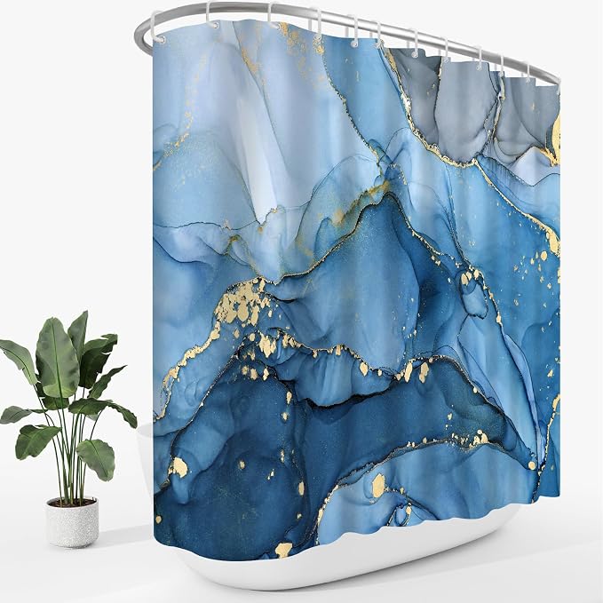 Extra Wide Marble Shower Curtain 108 x 72, Modern Luxury 108 inch Long Shower by BayNook