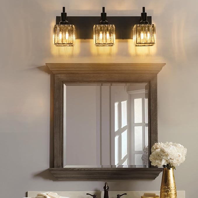 Black Crystal Bathroom Vanity Light 3-Light Modern Bathroom Lighting Fixtures - Image 6