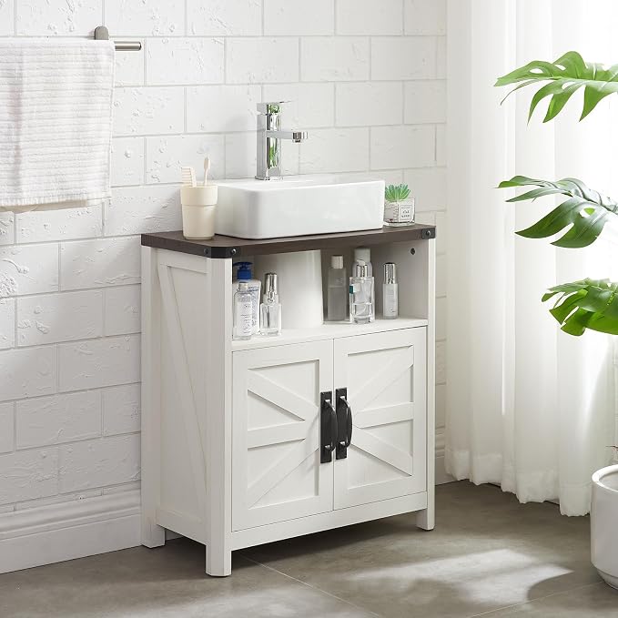 Bathroom Floor Cabinet, Farmhouse Storage Cabinet, Adjustable Shelf, Barn Doors - Image 3
