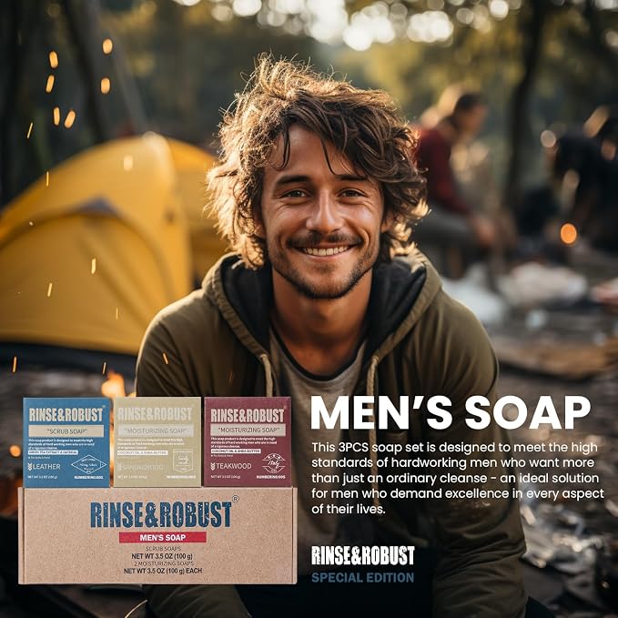 Rinse & Robust Mens Bar Soap Bath Bar Soap 3Pack Handmade Natural Soap Bar Set - Image 6