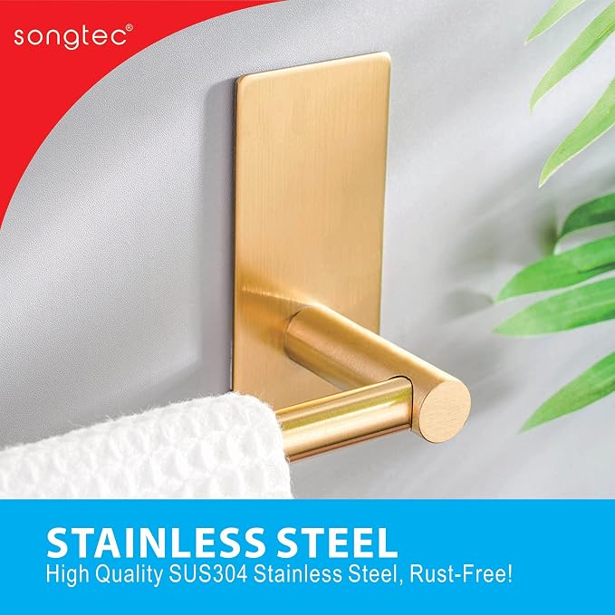 Songtec Gold Towel Bar 9-Inch, Adhesive Bath Towel Rack No Drill, Strong - Image 8