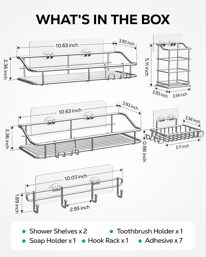 Nieifi Shower Caddy Shelf with Hooks Storage Rack Organizer Adhesive Stainless - Image 8