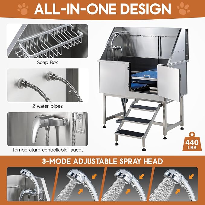 Albott 50 Inch Stainless Steel Dog Washing Station - Image 7