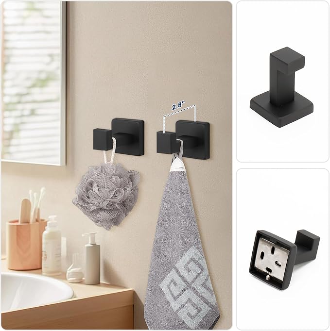 NearMoon 5 Pieces Bathroom Hardware Set 304 Stainless Steel, Square Towel Rack - Image 6