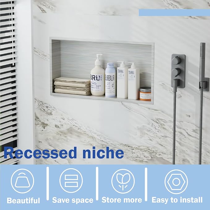 No Tile Needed Shower Niche for Shower Room Storage, Recessed Wall Niche Insert - Image 4