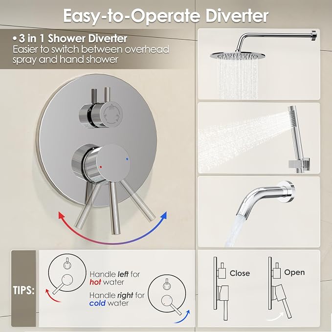 Gabrylly Shower System with Tub Spout, Bathtub Shower Faucets Set with 3-Way - Image 6
