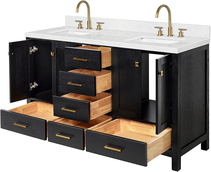 ARIEL Cambridge 60 Inch Double Rectangular Sink Bathroom Vanity - Image 6