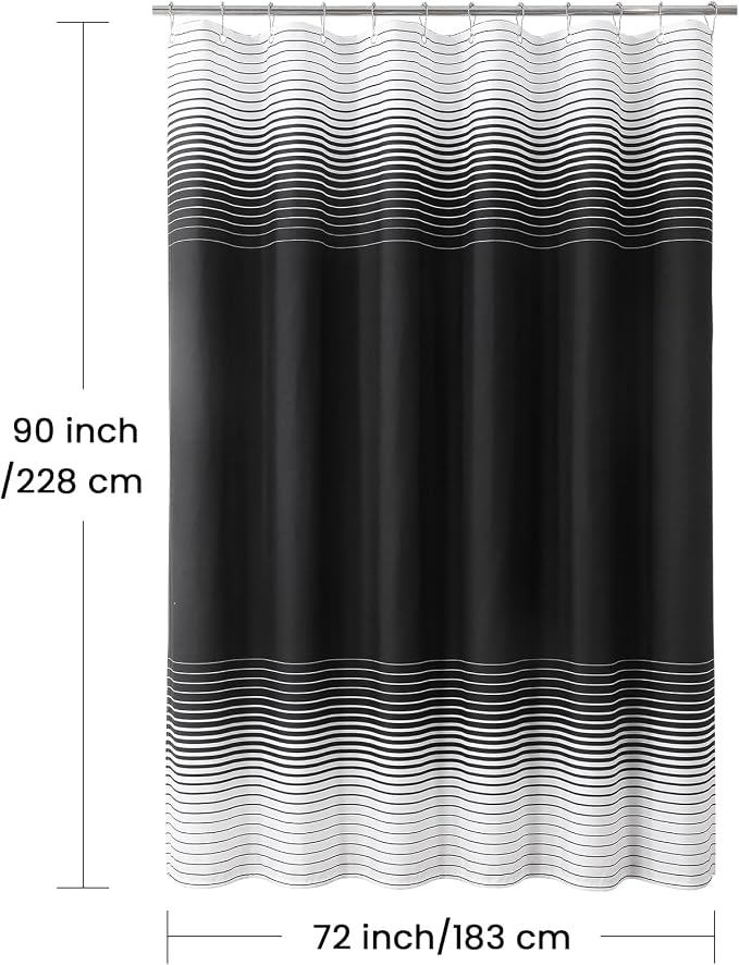 90 Inch Black Shower Curtain, Extra Long Modern Black and White Gradient - Image 6
