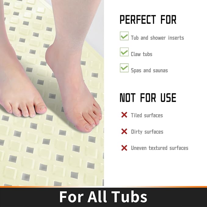 Yimobra Bathtub Mat Non Slip, Super Strong Suction Cups, 27.5"x15.5" Long - Image 4