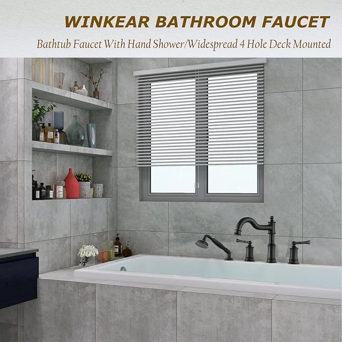 Roman Bathtub Faucet Set With Hand Shower 4 Hole Deck Mount Tub Filler With - Image 2