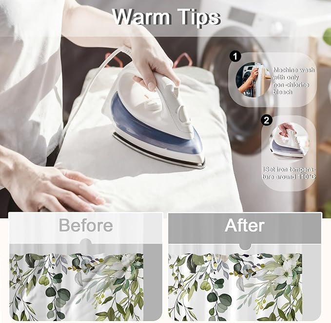No Hook Shower Curtain and Liner Set, Sage Green Eucalyptus Floral Shower - Image 5