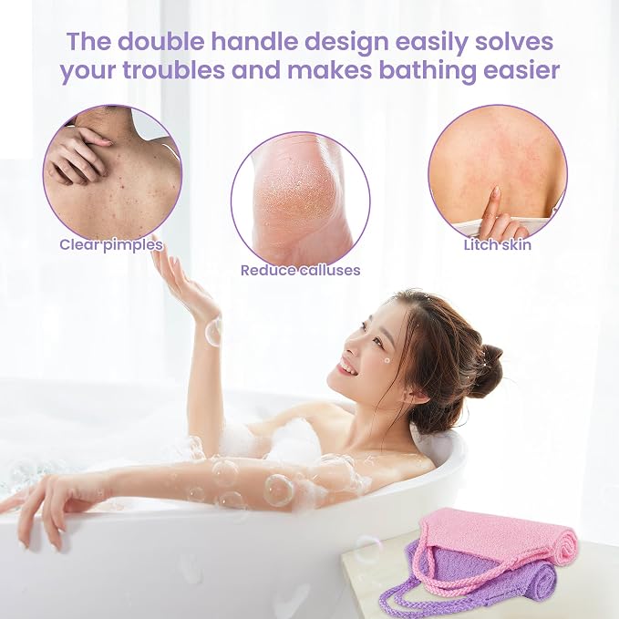 3 Pcs Double-Sided Back Exfoliator Body Scrub Towel, Exfoliating Back Scrubber - Image 6
