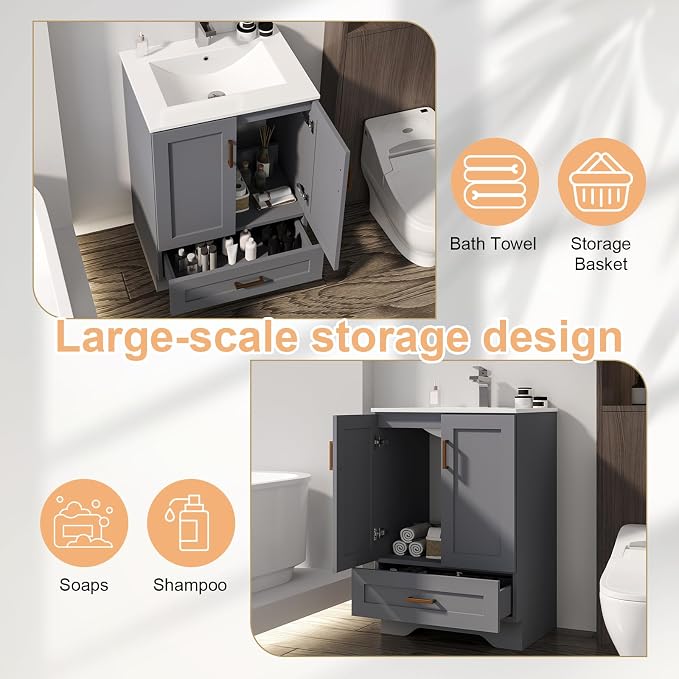 30 inch Bathroom Vanity with Sink, Modern White Vanity - Image 4