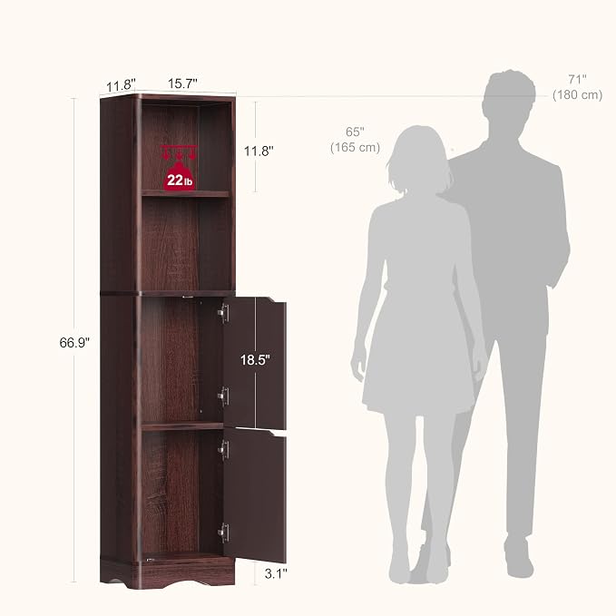 67" Tall Bathroom Organizer and Storage, Narrow Storage Cabinet - Image 3