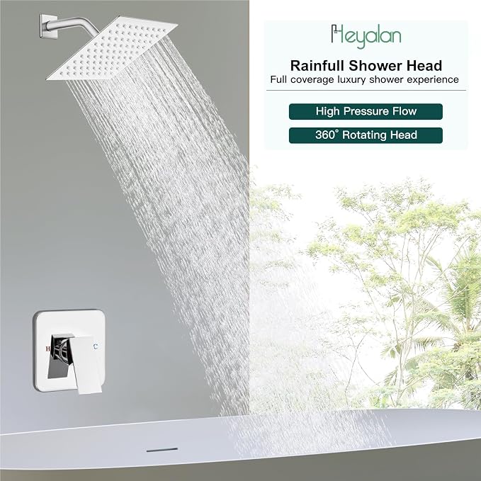 Heyalan 8 Inch Shower Head and Handle Set Square Shower Faucet Set Bathroom - Image 7