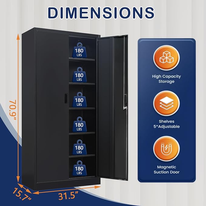 Metal Storage Cabinet, 71 Inch Tall Metal Storage Cabinet - Image 3