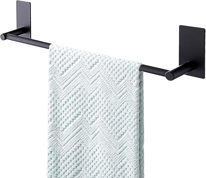 Songtec Adhesive Towel Bar Black 16-Inch, Stick On Bath Towel Rack No Drill by Songtec