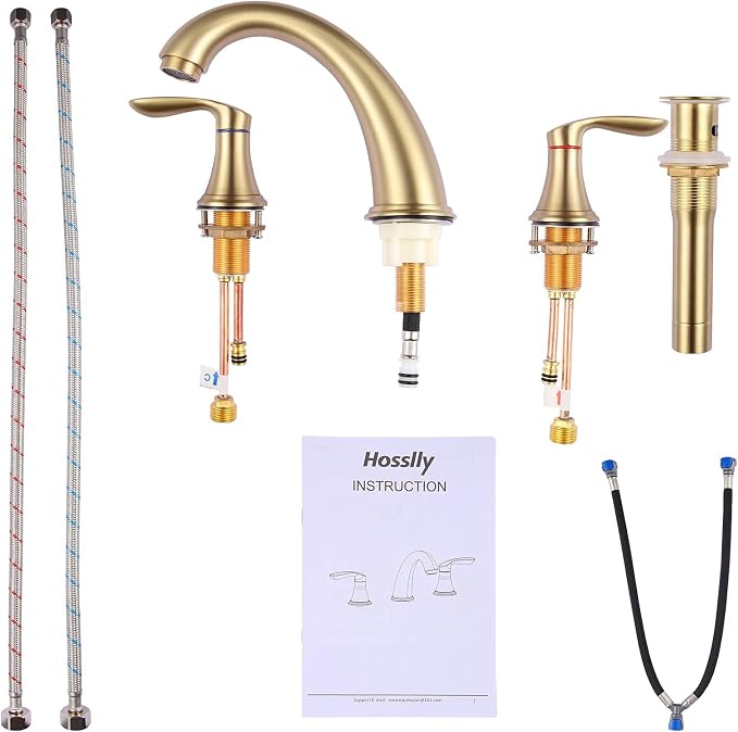 Bathroom Sink Faucet, Dual Handle Widespread Bathroom Faucet 3-Hole Design - Image 7
