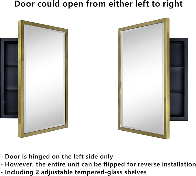 TEHOME Gold Metal Framed Recessed Bathroom Medicine Cabinet - Image 7