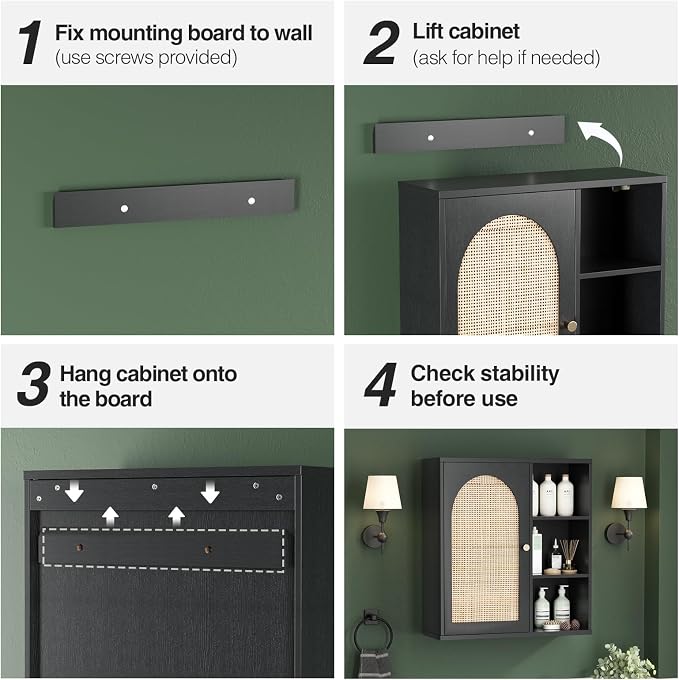 Rattan Bathroom Wall Cabinet, Boho Medicine Wall Cabinets - Image 7
