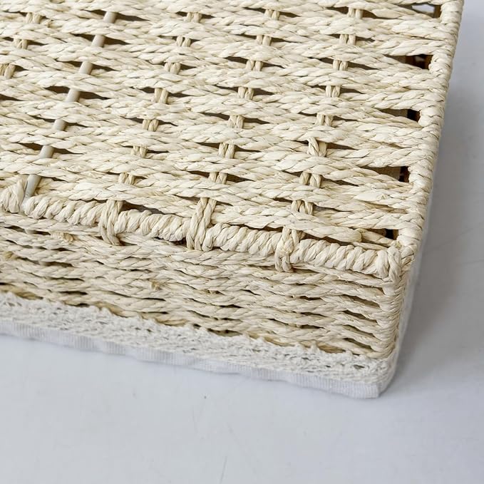 4-Pack Handmade Beige Woven Paper Rope Storage Baskets - Image 7