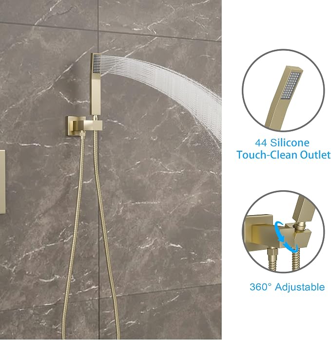 Lordear 12 Inch Rainfall Shower System Wall Mounted Shower Head Faucet Set Gold - Image 7