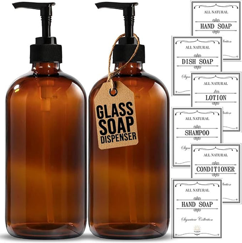16 OZ Thick Amber Glass Soap Dispenser by SunrisePremium