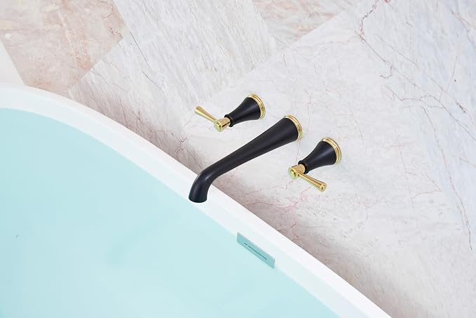 SITGES Polished Gold and Black Wall Mount Bathtub Faucet - Image 3