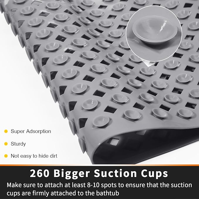 Yimobra Non Slip Bath Mat, Super Strong Suction Cups, 34.5"x15.5"Long Tub Mat - Image 2
