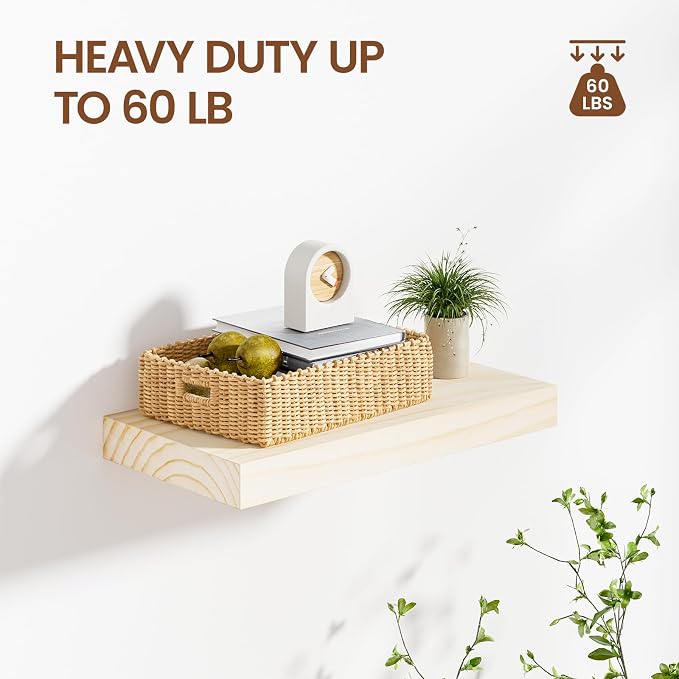 Heimlove Wood Floating Shelves for Wall, 2 Packs 16 inches Natural Pine Solid - Image 5