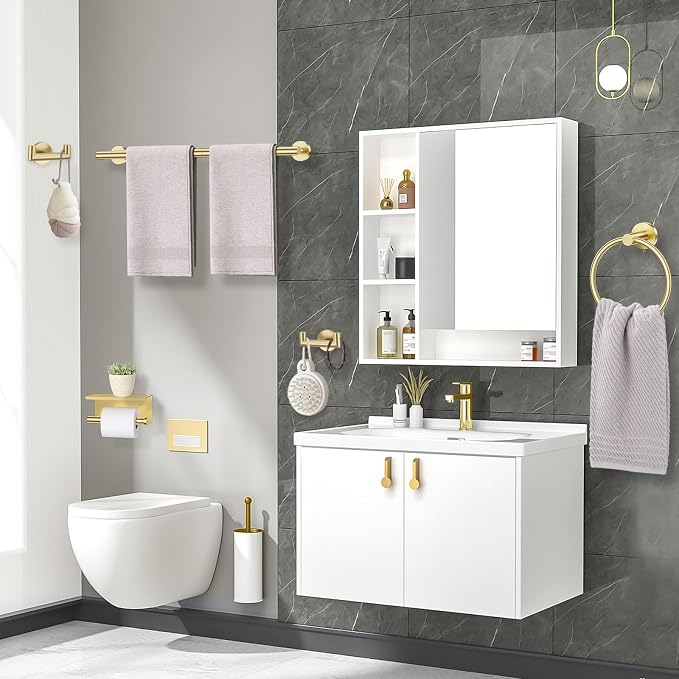 TNOMS 5-Piece Towel Bar Set Brushed Gold Bathroom Hardware Accessories Set - Image 7