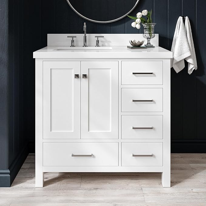 ARIEL Cambridge 37 Inch White Bathroom Vanity by Ariel
